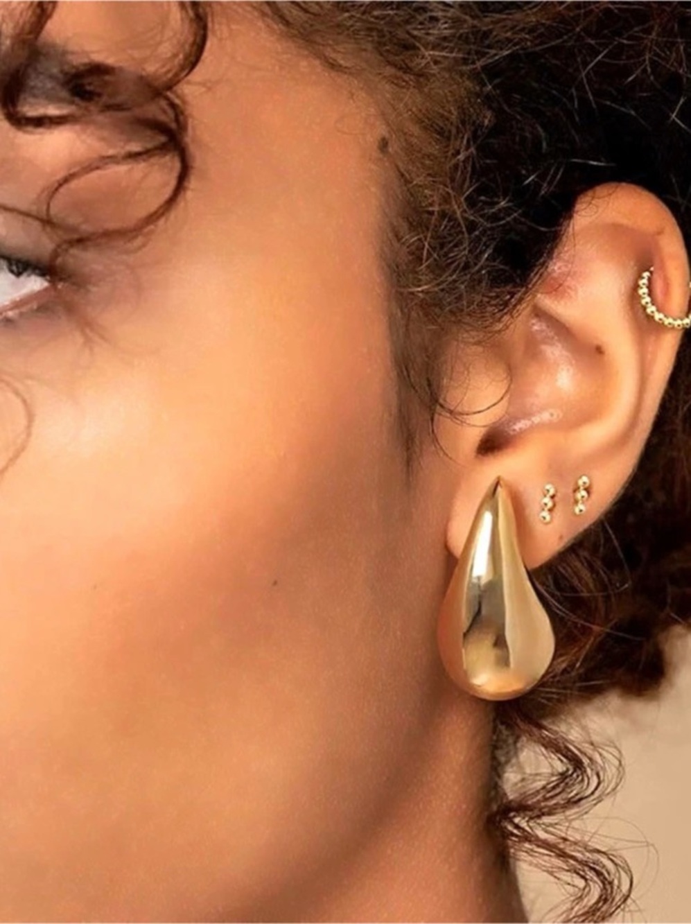 Bottega Veneta Inspired Gold Teardrop Clip On Earrings Like New